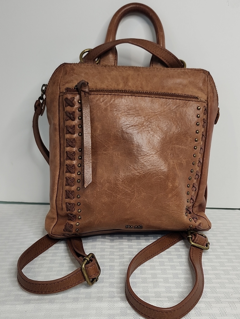 The Sak Leather Mini Backpack Crossbody Brown